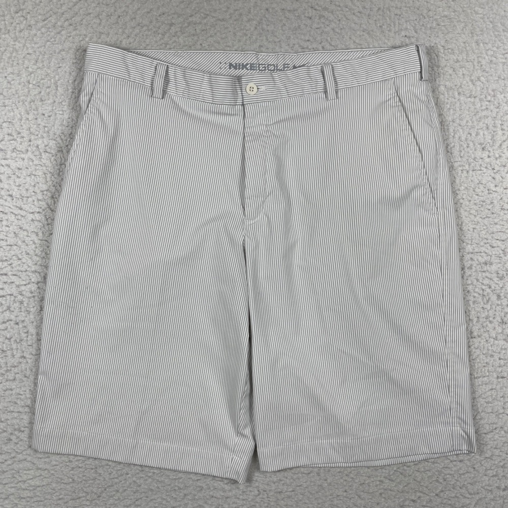 Nike Golf Shorts Mens 36 Grey White Pinstripe‎ Performance Travel Preppy Striped